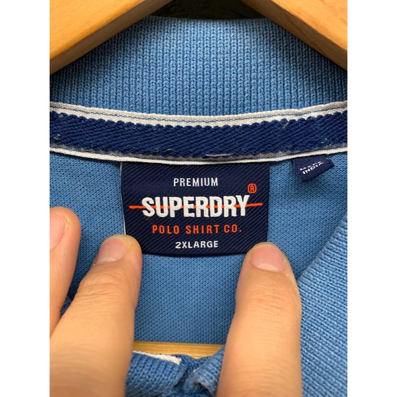 Superdry Men's 2XL Blue Polo Shirt Premium Embroidered Logo 100% Cotton - Picture 3 of 7